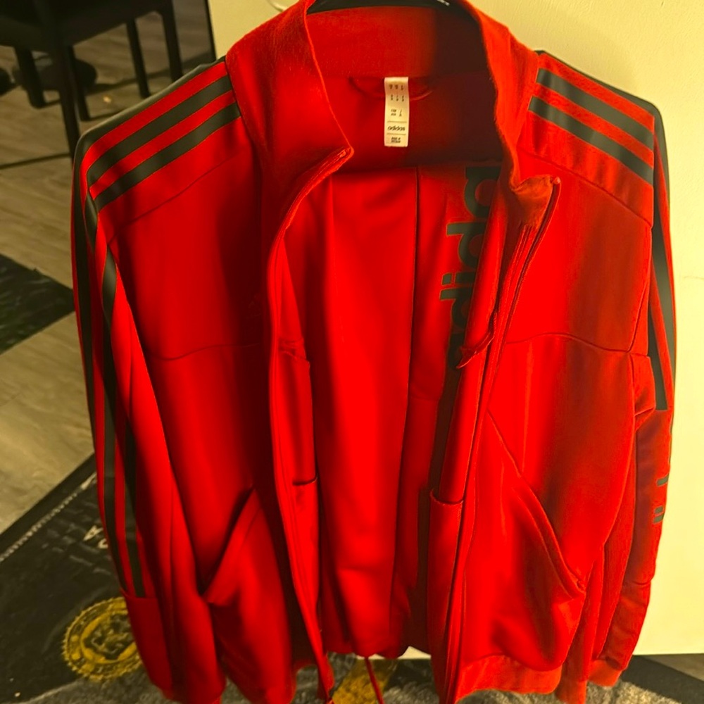🔥 Adidas Red Fire Track Set – Jacket & Joggers (Size M)